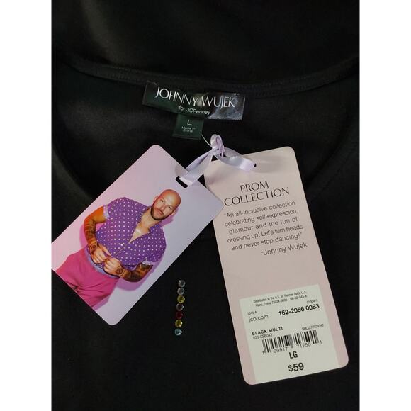 *NWT* Johnny Wujek Large Black Multicolor Rinestone Muscle Shirt #M27 - Picture 3 of 3